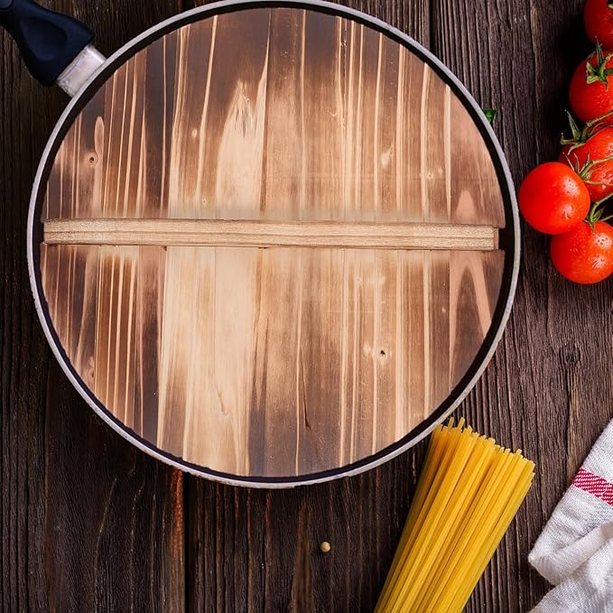 Wooden Pot Lid Round Pan Cover with Handle Kitchen Essentials for Frying Pan and Cooking Pots