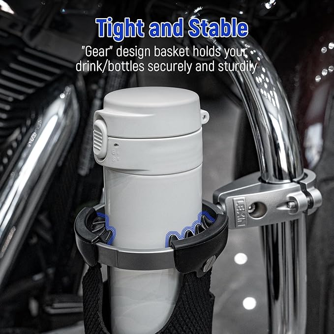 LEXIN LX-C3 Motorcycle Cup Holder with 360°swivel ball-Mount, Large Boat Drink Holder with Basket, Metal Handlebar Mount for Motorcycle Passenger/ATV/Scotter/Harley, Fits Handlebar 7/8'' to 1 1/4''