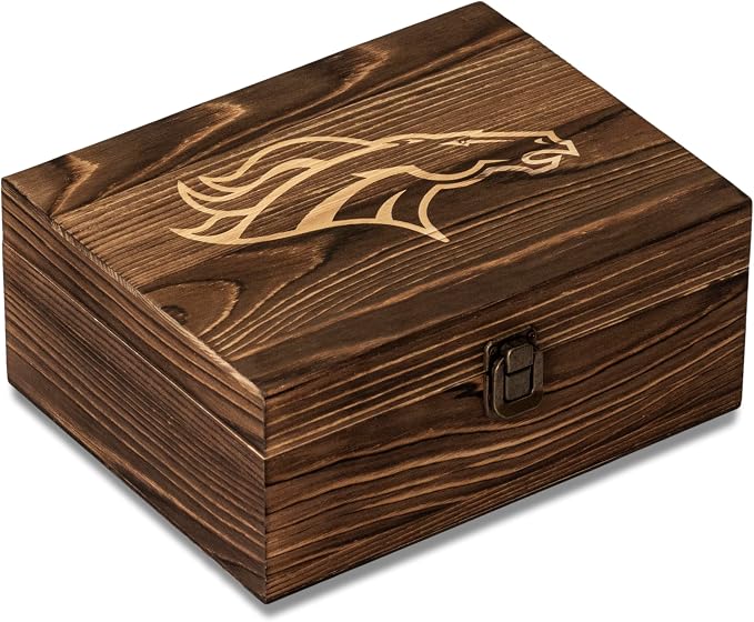 The Memory Company Officially Licensed NFL Wood Boxed Drinkware Set, with 2 Rocks Glasses and Cooling Cubes, Denver Broncos