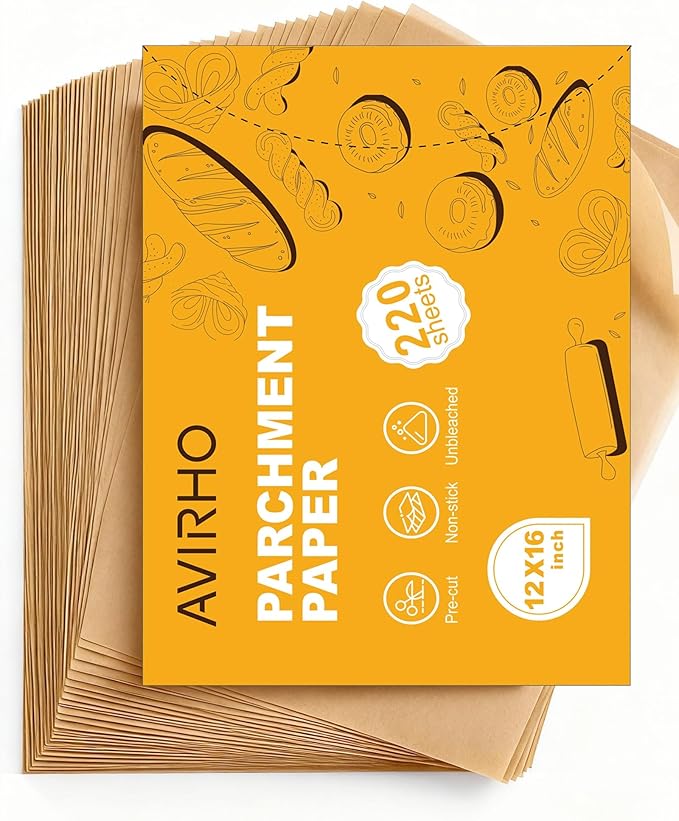 220 Count Parchment Paper Sheets for Baking 12x16 Inch, Precut Non-Stick Unbleached Baking Paper, Half Sheet Pan Liners for Oven, Cooking, Grilling, Air Fryer, Steaming