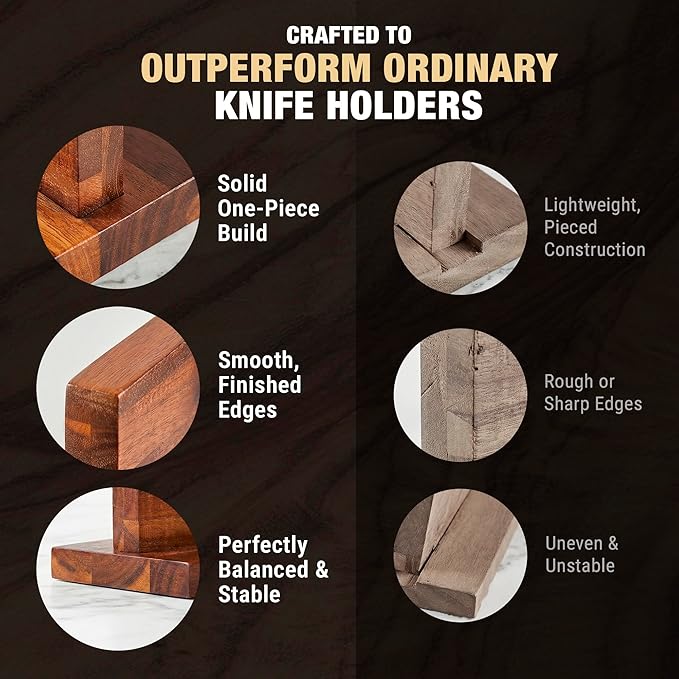 Magnetic Knife Block Acacia Wood, 12 x 10 Inch Double Sided Magnetic Knife Holder with Strong Enhanced Magnets, Wooden Knife Organizer Stand for Kitchen Countertop, Without Knives