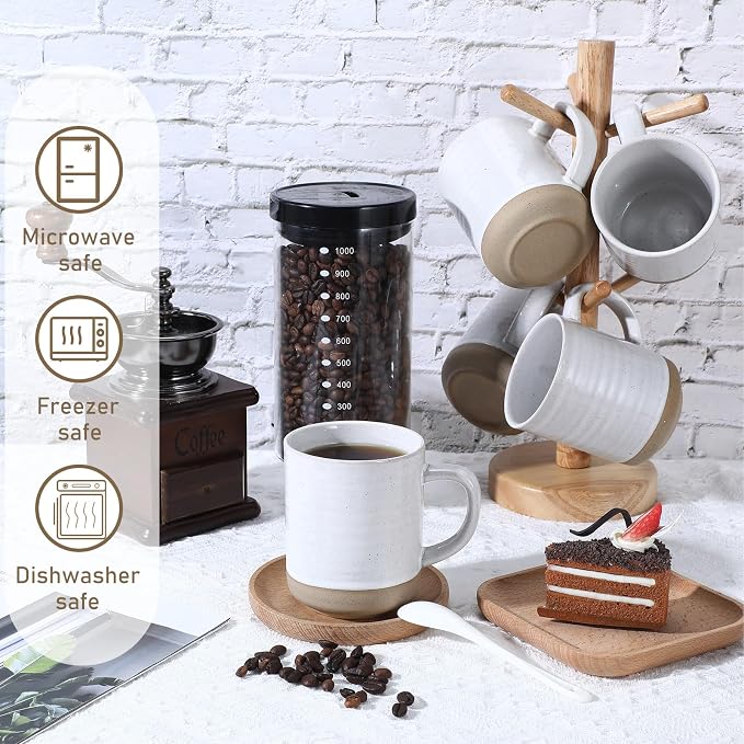 Baderke Coffee Mugs Set of 6, 12oz Ceramic Coffee Cups Large Tea Cups with Handle for Coffee, Soup, Latte, Cappuccino, Mocha, Cocoa, Mug Set Gift for Wedding, Microwave and Dishwasher Safe, White