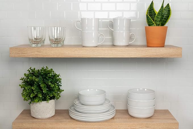 10 Strawberry Street Double Line 16 Piece Dinnerware Set, White