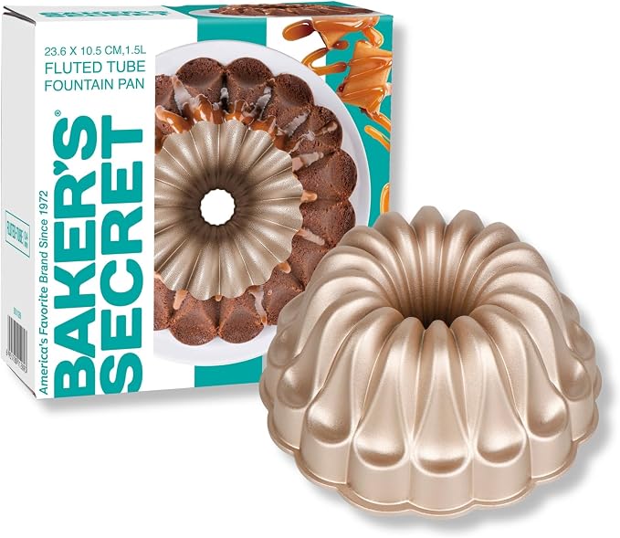 Baker's Secret for Fluted Cake Pan, Fluted Cake Pans, Perfect for Fluted Cakes, Die Cast Aluminum Cake Pans, 2 Layers Non-stick Coating, Cake Pan - Cast Aluminum Collection (Fountain)