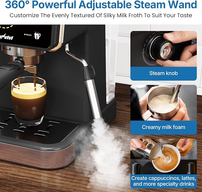 20 Bar Espresso and Americano Machine for Home and Office, Iced Coffee Maker with Touchscreen, Milk Frother, Single/Double Shot & Cold Brew, 52OZ Removable Water Tank, Quick Heating System