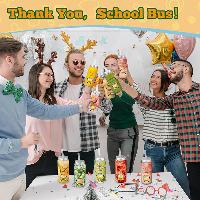 Skylety 24 Pcs School Bus Driver Gift Cup Bulk, School Bus Driver Appreciation Gifts 4 oz Plastic Cup Thank You for Always Going The Extra Mile Tumbler with Lids and Straws for Men Drivers