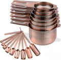 Copper Measuring Cups and Spoons Set 17, 7 Stainless Steel Measuring Cups&9 Long Hanlde Narrow Measuring Spoons for Spice Jar&Leveler, Kitchen Metric&US Measure Cup Spoons for Dry and Liquid