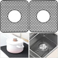Silicone Sink Protectors for Kitchen - Non-Slip Heat Resistant Grid Mat for Farmhouse Porcelain Stainless Steel, Protects & Cushions Your Sink(Black 2PCS, 12.4"x10.4" Center Drain)