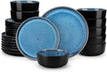 vancasso PLAYA Plates and Bowls Sets, 24 Pieces Blue Dinnerware Sets for Kitchen, Reactive Glaze Dishes Set for 8, Dishwasher and Microwave Safe