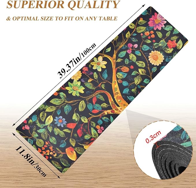 2 in 1 Heat Resistant Table Runner Trivet for Hot Pots and Pans 39 x 12 Inch Long Hot Pad Decorative Table Protector for Kitchen Countertop Tree of Life Floral Leaves