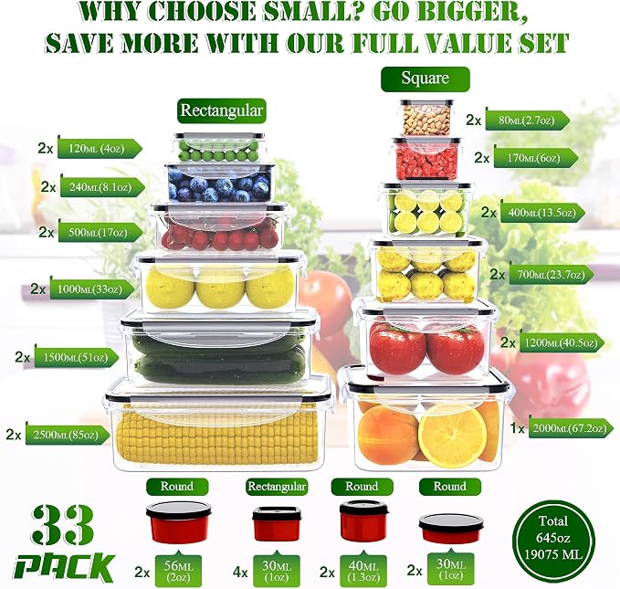 RockBerry 66 Pcs Food Storage Containers with Lids Airtight