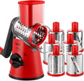 Geedel Rotary Cheese Grater Cheese Shredder - Upgraded 6-in-1 Cheese Grater with Handle and Strong Suction Base, Multi-purpose Vegetable Slicer Ice Shaver Nuts Grinder for Ice, Vegetables, Fruit