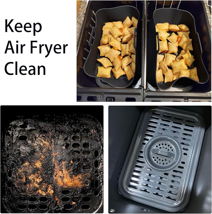 Silicone Air Fryer Liners for Ninja - Reusable 8 Qt Bowl for Foodi DZ201 Dual Basket Airfryer - Rectangular 2-pack 2025 Upgraded Food Safe Silicone Baking Tray Red (GRAY & BLACK)