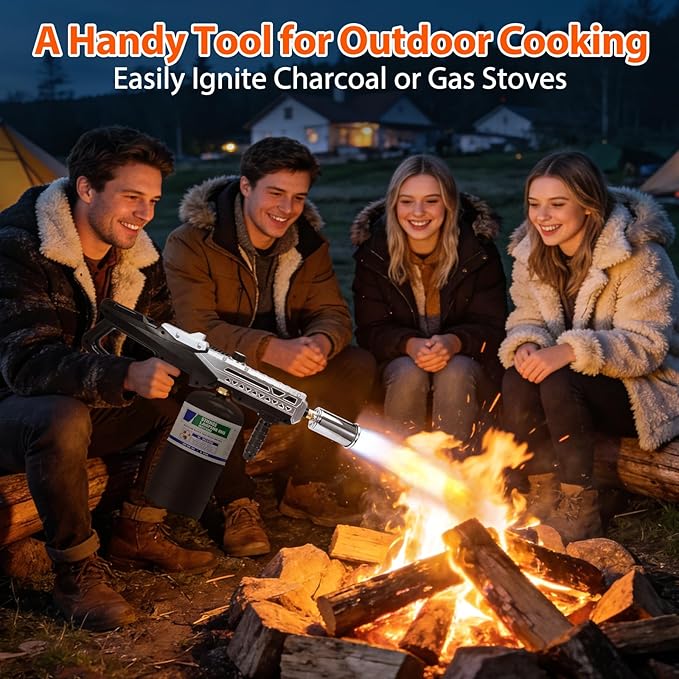 Propane Torch Gun, Flamethrower Blow Torch with Adjustable Flame, Multipurpose Cooking Torch for BBQ, Searing Steak, Camping, Charcoal Lighter & Small Welding (Tank Not Included)