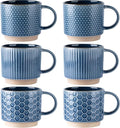 GBhome 12 OZ Stackable Coffee Mugs Set of 6, Ceramic Coffee Mugs with Texture Patterns for Man,Woman,Dad,Mom, Modern Coffee Cups for Latte/Cappuccino/Cocoa. Dishwasher&Microwave Safe