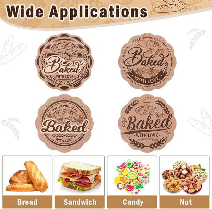 Spakon 120 Pack Large Kraft Paper Bread Bags for Homemade Bread 14 x 8.3 x 3.5 Sourdough Bakery Bags with Window with 120 Pcs Baked with Love Stickers for Baked Food Packaging Storage