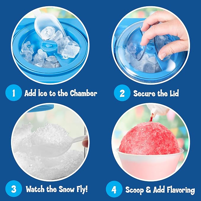 Nostalgia Kool-Aid Snow Cone Shaved Ice Machine - Retro Table-Top Slushie Machine Makes 20 ICY Treats - Includes 2 Reusable Plastic Cups & Ice Scoop - Blue