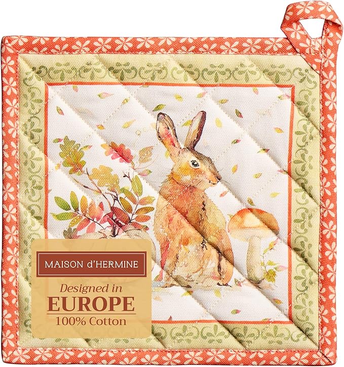 Maison d' Hermine Pot Holders 100% Cotton Heat Resistant Potholders 8" x 8" Hot Pads with Loop for Thanksgiving Christmas Decorations BBQ Cooking Baking Handling Hot Pans (Pack of 1, Pumpkin Passion)