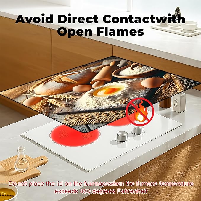 Heat-Resistant Glass Stove Top Cover with Anti-Slip Rubber Coating – Electric Stove Protector, Scratch-Resistant, Expands Counter Space, Stylish Kitchen Decor (Dessert)