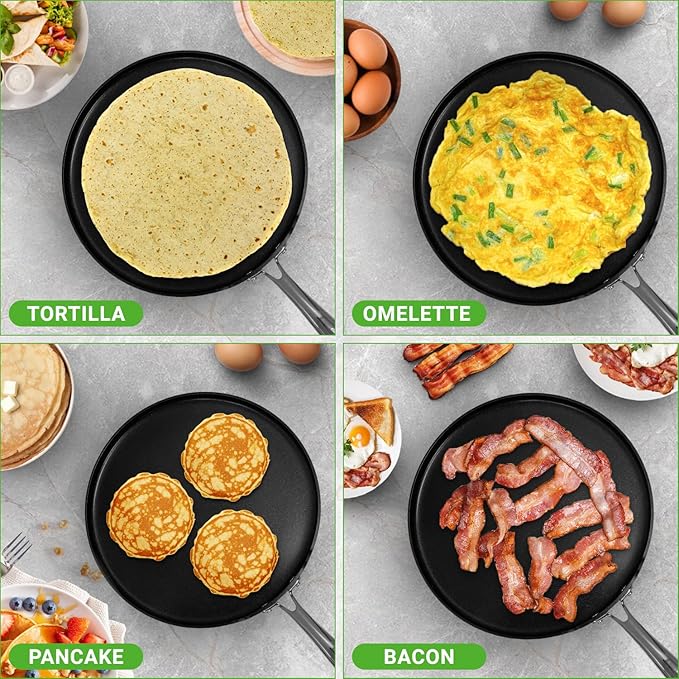 NutriChef 12 Inch Crepe Pan Non Stick, Ideal for Pancakes, Dosa, Chapati & Tortillas, Hard-Anodized, Dishwasher Safe