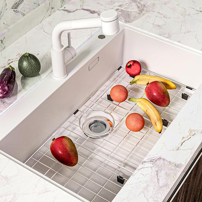 27.5’’ x 13.5’’ Sink Grid, Stainless Steel Sink Protectors for Kitchen Sink, Sink Bottom Grid, Rear Drain with Corner Radius, Sink Grids for Kitchen Sink, Sink Grid for Bottom of Sink