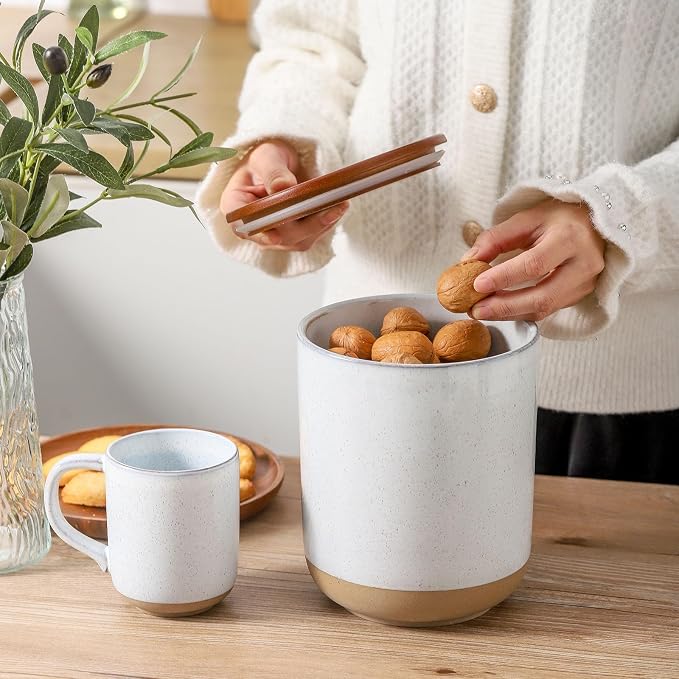 Ceramic Food Storage Jar,Coffee Canister for Countertop with Lids Airtight,Large Flour,Cereal,Spices,Beans,Rice and Candies Containers for Kitchen and Home,Farmhouse Kitchen Decor,80 OZ White