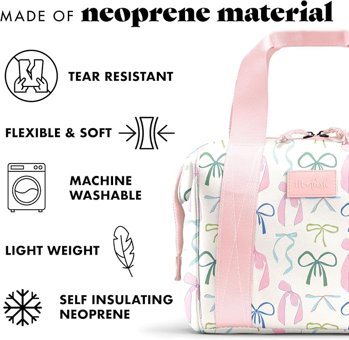Fit & Fresh Remi Lunch Bag for Women Work – Neoprene Lunch Tote with Containers & Ice Pack, Reusable Meal Prep Lunch Box, Large Capacity, Machine Washable, Dainty Bows
