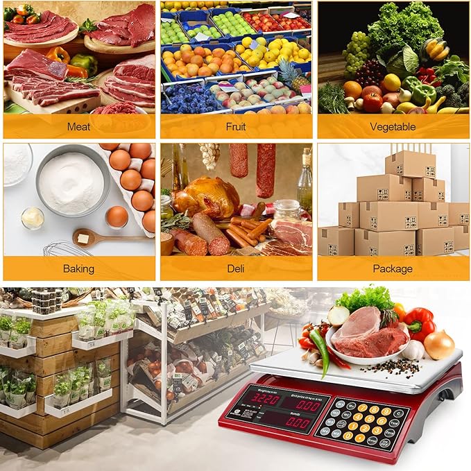 66lb Digital Commercial Kitchen Scale with Price Computing - Rechargeable Stainless Steel Food Scale for Meat, Produce, Fruit & Vegetables, Dual Display with Memory Function (Not for Trade)