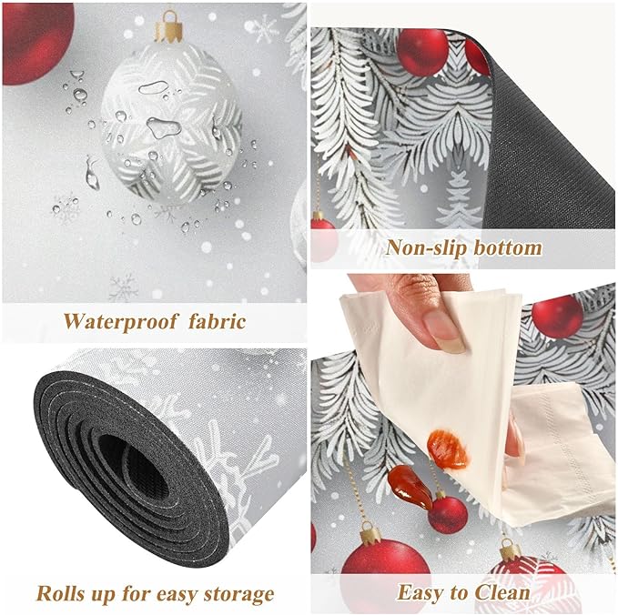 Christmas Trivet Table Runner 40 Inches Long Christmas Snowflakes Balls Pattern Heat Resistant Hot Pad Multi Purpose Mat for for Hot Pots Pans Kitchen Countertops