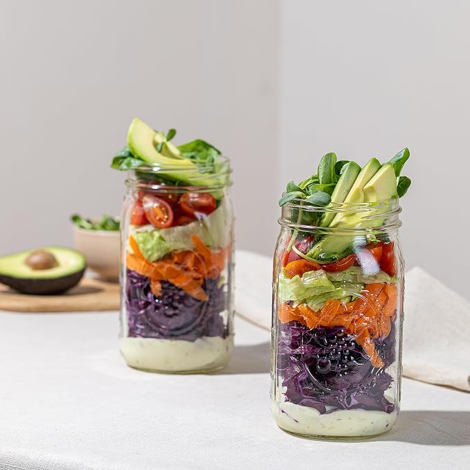 Wide Mouth Mason Jars 32 oz [2-Pack] with Airtight Lids – Glass Meal Prep Jars for Salads, Overnight Oats & Food Storage | BPA-Free Leak-Proof Lids