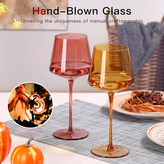 comfit Terracotta Wine Glasses Set of 6- Hand-Blown Colored Crystal Stemware With Long Stem and Thin Rim,Crystal Glasses for Wine & Cocktails, Premium Gift for Wedding, Birthday – Hand Wash