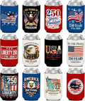 12 Pack 250 Years America Can Cooler Sleeves, Vintage 250th Anniversary USA Patriotic Neoprene Drink Holder for Memorial Day Independence Day 4th of July Party Favors Decorations Gifts