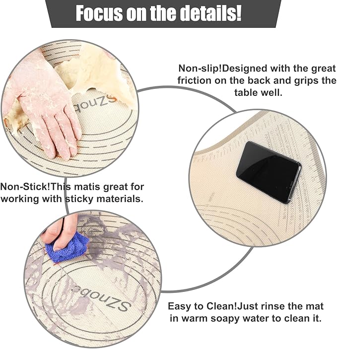 Silicone Pastry Mat 34''By 26'' Nonstick Baking Mats Extra Large Counter Mat for Dough Rolling, Pastry, Pie Crust, Fondant, Cookies, Bread, Pasta, Pizza Mat