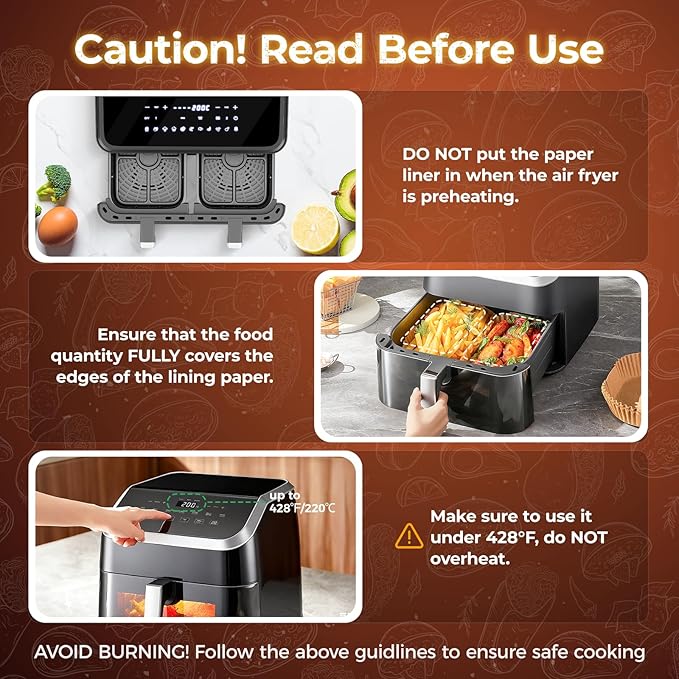 305 Pcs Air Fryer Liners Disposable for Ninja DZ201, Rectangle Air Fryer Liners Air Fryer Accessories, Dual Baskets Air Fryer Parchment Paper Sheets by CTIZNE