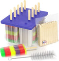 American Ice Pop Maker - Frozen Popsicle Mold - Set of 10 BPA Free Plastic Molds + 50 Wood Sticks & Cleaning Brush (Classic-10 + 200 Sticks, Blue)