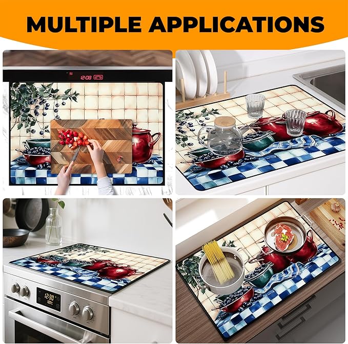 Heat-Resistant Glass Stove Top Cover with Anti-Slip Rubber Coating – Electric Stove Protector, Scratch-Resistant, Expands Counter Space, Stylish Kitchen Decor (Bilberry)
