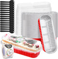 25Pack 6.8Oz Mini Cake Pans Disposable Mini Loaf Pans with Lids and Spoons and Stickers, Aluminum Pans for Baking Bread, Individual Dessert Cups for Sales,Party,Picnics,Celebration (Red)