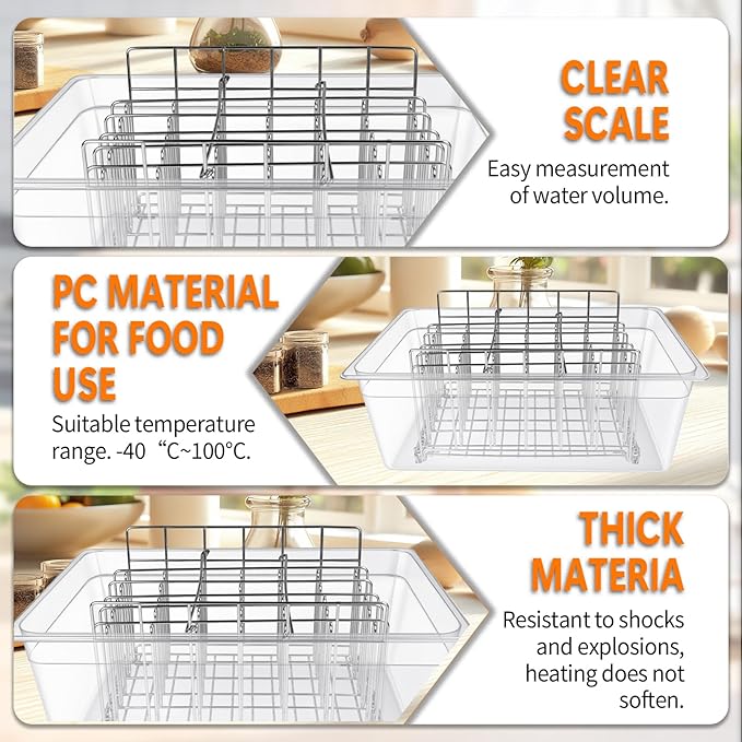 26 Quart Sous Vide Containers with Lid & Rack Compatible with Wancle Anova Nano AN500-US00 Pro 3.0 Mini Joule,most Instant Pot Sous Vide Cooker,BPA Free (Container with lid and rack, 26 QT)