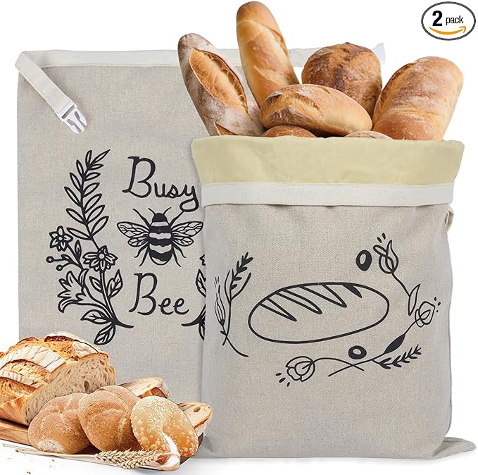 Reusable Beeswax Bread Bags for Homemade Bread & Sourdough, 2-Pack XL Airtight Food Storage Bags, Organic Cotton Linen Covers - Freezer-Friendly Freshness Preservation Keeps Fresh Longer
