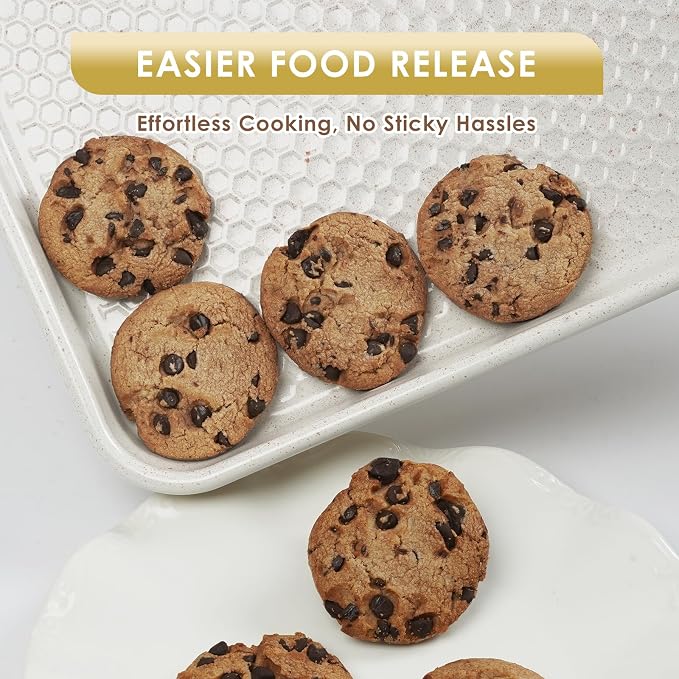 Baking Sheet Pan Set of 3, Nonstick Carbon Steel Cookie Sheets with Texture | Commercial Half/Quarter/Jelly Roll Pans Replacement Toaster Oven Tray, Heavy Duty & Easy Clean
