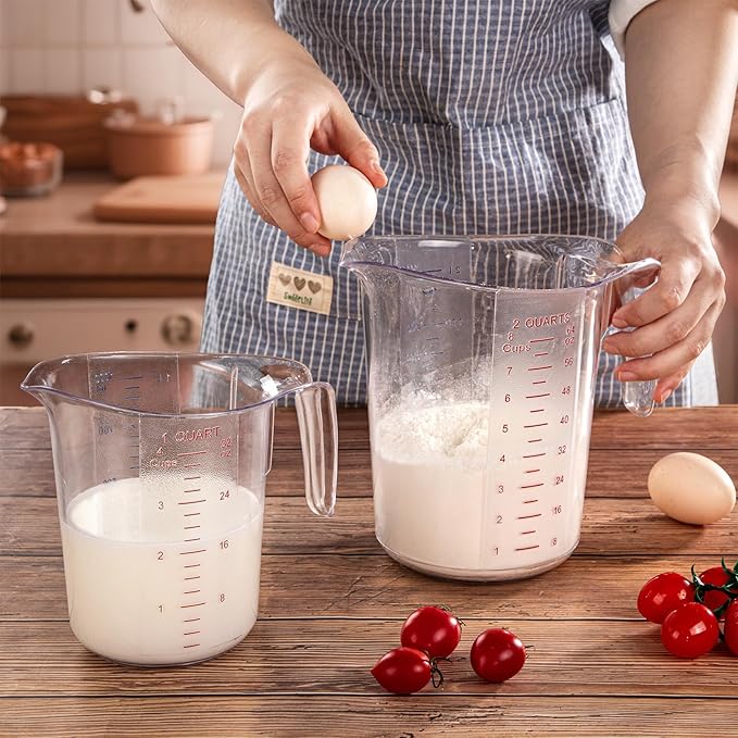 DaYammi Measuring Cups 3-Piece, Unbreakable Food-Grade Plastic Measuring Cup for Dishwasher, 1/2/4-Cup Nesting Liquid Measuring Cups for Prepping, Baking, Cooking, Readable Markings, Clear