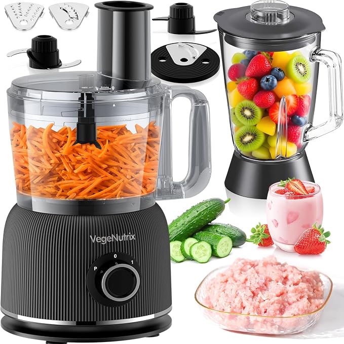 Food Processor and Blender Combo, 88 oz Food Chopper for Meat, Vegetable and Dough, 70 oz 800W Glass Jar Blender with 2 Speeds and Pulse for Smoothie, Nutrient Extractions, and More