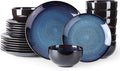 LERATIO Ceramic Dinnerware Sets for 8,Stoneware Plates and Bowls Sets,Handmade Reactive Glaze Dishes Set,Chip Resistant and Scratch Resistant | Oven&Dishwasher & Microwave Safe-Blue(24PCS)