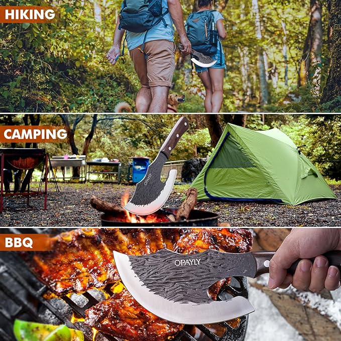 OPAYLY Butcher Meat Cutting Cleaver Knifes Hand Forged Viking Cleaver with Cover Meat Bone Kitchen Knifes High Carbon Bone Choppe for Kitchen Outdoor Camping BBQ men gifts