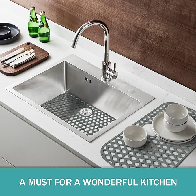 SAMSIER Silicone Sink Protectors Mats (13x11 & 14x12 & 16x12 & 18x16 & 19x14 & 21x16 & 22x13 & 25x16 & 26x14 & 28x14 & 30x16) for Bottom of Kitchen Sink (30”x16”, Rear Drain)