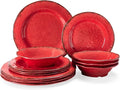LEHAHA Farmhouse Plates and bowls set, 12 Piece Christmas Melamine Dinnerware Sets for 4,Lightweight and Unbreakable Dishes Set,Perfect for Indoor and Outdoor and Picnic use. Red