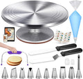Kootek 51 Pcs Cake Decorating Kit, 12" Aluminum Alloy Cake Turntable, 10 Numbered Icing Tips, Offset and Straight Spatulas, Cake Leveler, Pastry Bags Baking Supplies | Startar Kit, Easy to Clean, Smooth Rotating, Cake Stand Turntable for Decorating Dis...