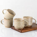 GBhome 12OZ Stackable Coffee Mugs, Ceramic Coffee Mugs with Texture Patterns for Man,Woman,Dad,Mom, Modern Coffee Mugs Set of 4 for Latte/Cappuccino/Cocoa. Dishwasher&Microwave Safe