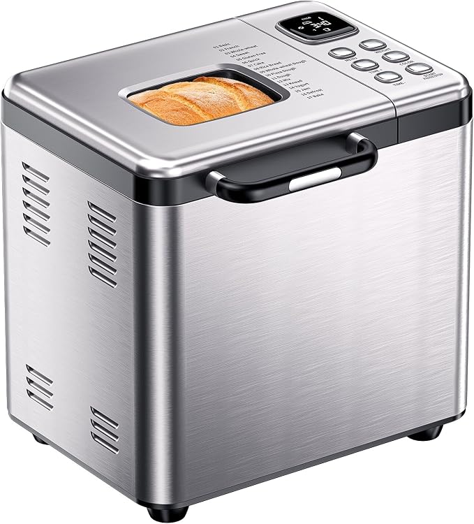 Bread Maker, 2LB Stainless Steel Bread Machine, 17-in-1 Automatic Settings, Non-Stick Pan, Beginner-Friendly Controls, Easy to Clean, Low Noise, High Success Rate for Homemade Bread