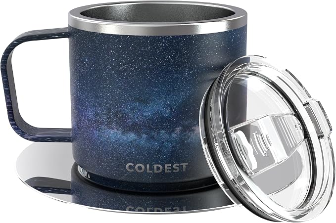 Stackable Insulated Espresso Cup with Saucer by Coldest - Insulated Triple Wall Travel Stainless Steel Travel Double Shot Espresso Coffee Mug with Sliding Lid (4 oz, Into the Beyond)